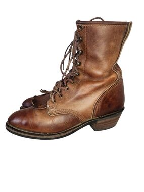 VTG DURANGO WOMEN LOGGER GRANNY VICTORIAN LACEUP BROWN LEATHER BOOTS VIBRAM SZ 7